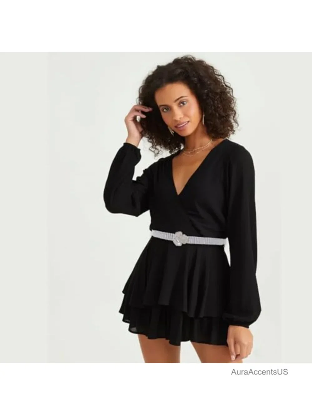 Skinny Elastic Stretch Belt with Rhinestone Buckle for Dresses
